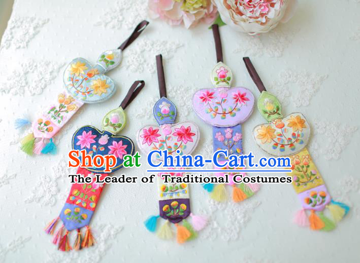 Asian Korean Hanbok Embroidered Tassel Waist Decorations, Korean National Belts Accessories Wedding Bride Waist Pendant for Kids