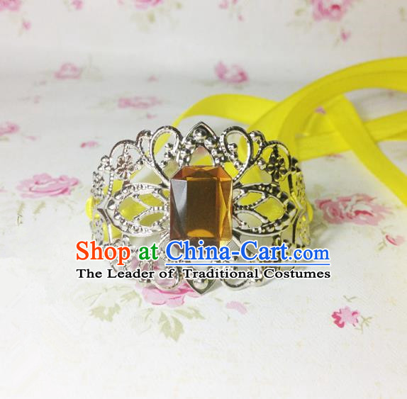 Traditional Handmade Chinese Ancient Classical Hair Accessories Royal Highness Yellow Crystal Tuinga Hairdo Crown for Men
