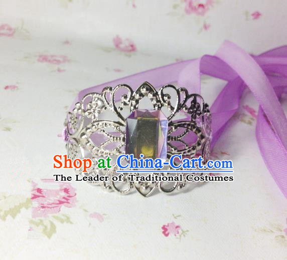 Traditional Handmade Chinese Ancient Classical Hair Accessories Royal Highness Purple Crystal Tuinga Hairdo Crown for Men