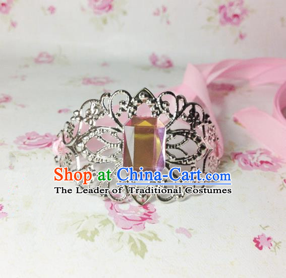 Traditional Handmade Chinese Ancient Classical Hair Accessories Royal Highness Pink Crystal Tuinga Hairdo Crown for Men