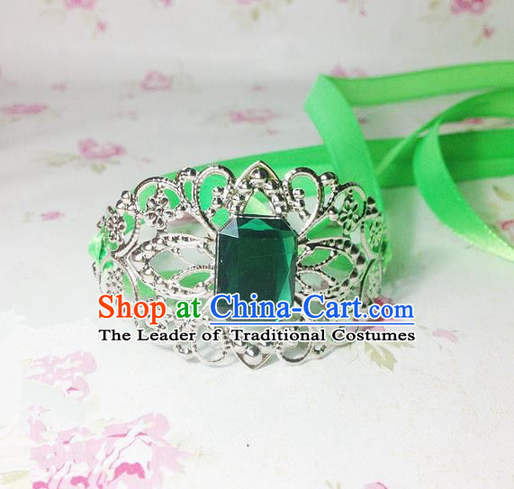 Traditional Handmade Chinese Ancient Classical Hair Accessories Royal Highness Green Crystal Tuinga Hairdo Crown for Men