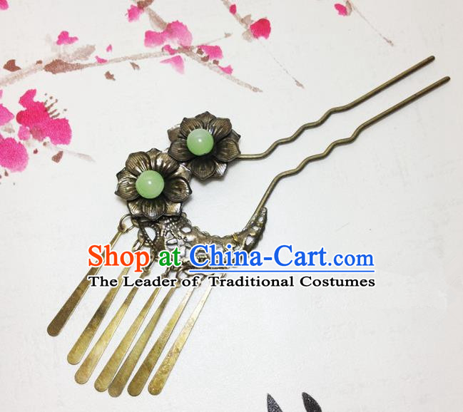 Traditional Chinese Ancient Classical Hair Accessories Bronze Hair Clip Bride Tassel Step Shake Hairpins for Women