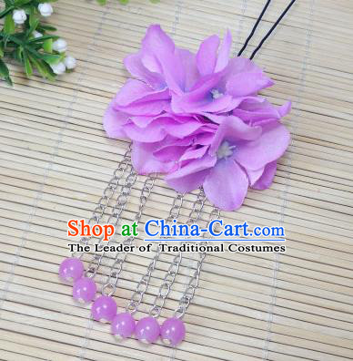 Traditional Chinese Ancient Classical Hair Accessories Lilac Flowers Beads Tassel Step Shake Bride Hairpins for Women