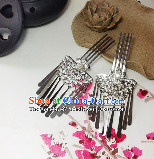 Traditional Chinese Ancient Classical Hair Accessories Hair Comb Bride Tassel Step Shake Hairpins for Women