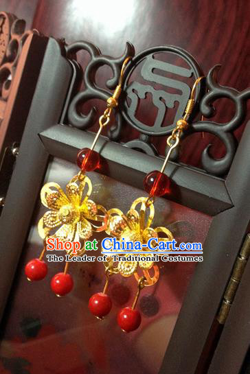 Traditional Handmade Chinese Ancient Classical Accessories Bride Wedding Xiuhe Suit Golden Wintersweet Tassel Earrings for Women