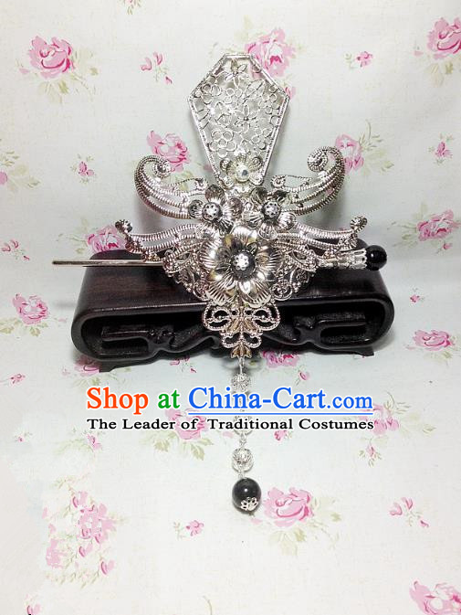 Traditional Handmade Chinese Classical Hair Accessories, Ancient Royal Highness Headband Tassel Tuinga Hairdo Crown for Men