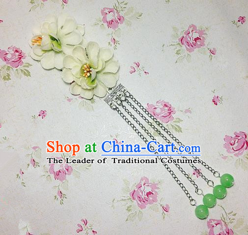 Traditional Chinese Ancient Classical Hair Accessories Hanfu Green Flowers Tassel Step Shake Bride Hairpins for Women