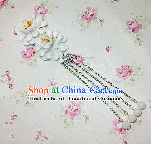 Traditional Chinese Ancient Classical Hair Accessories Hanfu White Flowers Tassel Step Shake Bride Hairpins for Women