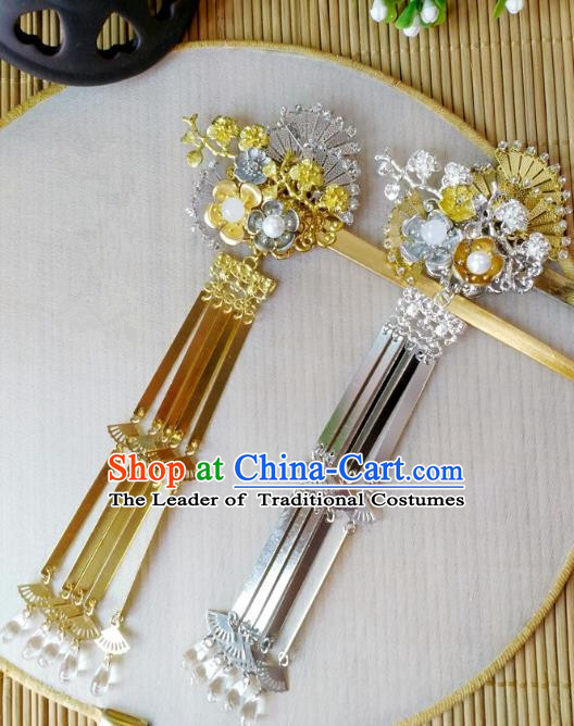 Traditional Chinese Ancient Classical Hair Accessories Hanfu Fan Tassel Hair Stick Step Shake Hairpins for Women