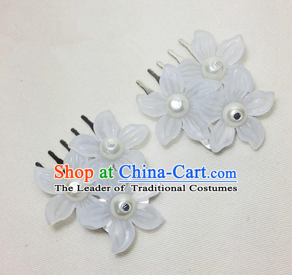 Traditional Chinese Ancient Classical Hair Accessories Hanfu White Flowers Hair Comb Bride Hairpins for Women
