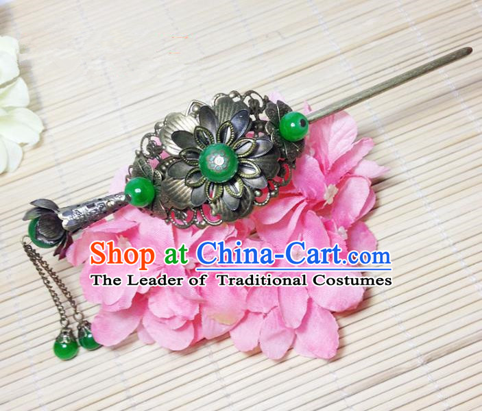 Traditional Chinese Ancient Classical Hair Accessories Hanfu Hairdo Crown Tassel Hairpins for Women