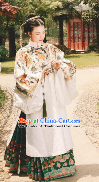 Asian China Ming Dynasty Princess Costume Complete Set, Traditional Ancient Chinese Palace Queen Embroidered Hanfu Clothing for Women
