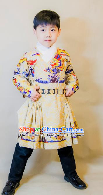 Asian China Ming Dynasty Swordsman Costume, Traditional Ancient Chinese Imperial Emperor Clothing for Kids