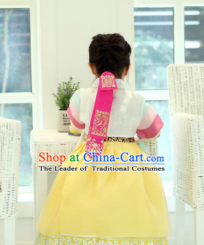 Traditional Korean Hair Accessories Embroidered Pink Hair Ribbon, Asian Korean Fashion Headwear Wedding Headband for Kids