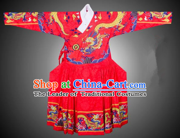 Asian China Ming Dynasty Swordsman Costume Printing Red Robe, Traditional Ancient Chinese Imperial Bodyguard Hanfu Clothing for Men