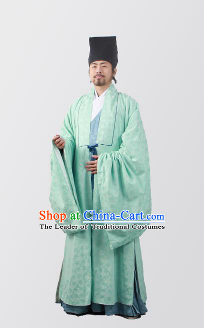 Asian China Ming Dynasty Minister Costume Green Cloak, Traditional Ancient Chinese Chancellor Hanfu Cape Clothing for Men