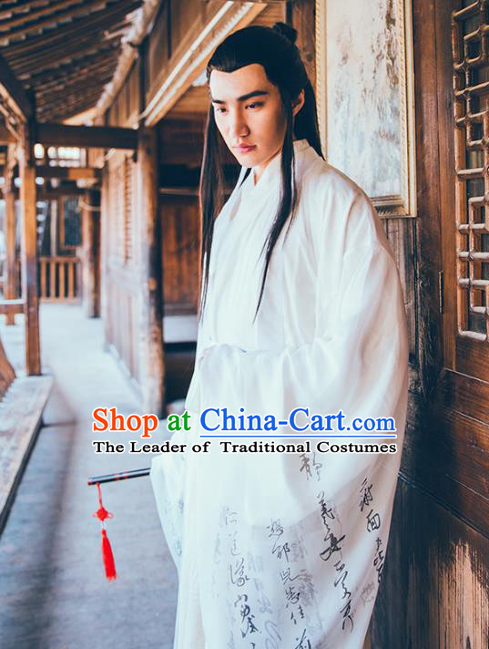 Asian China Tang Dynasty Swordsman Costume Complete Set, Traditional Ancient Chinese Chivalrous Expert Hanfu Clothing for Men