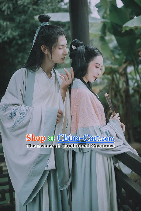 Asian China Jin Dynasty Costume Complete Set, Traditional Ancient Chinese Hanfu Clothing for Men for Women