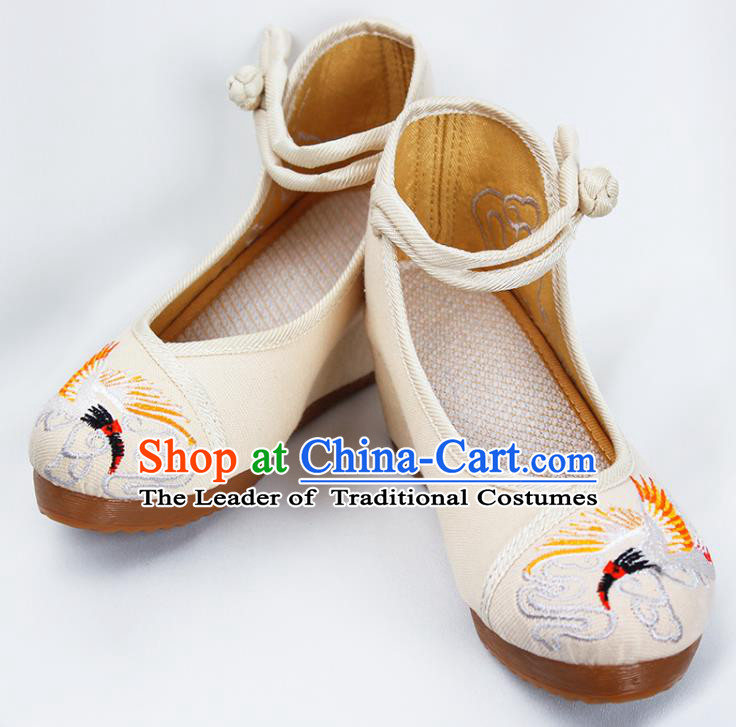 Asian Chinese Shoes Wedding Shoes Princess Shoes, Traditional China Handmade Hanfu Shoes Embroidered Crane Shoes for Women