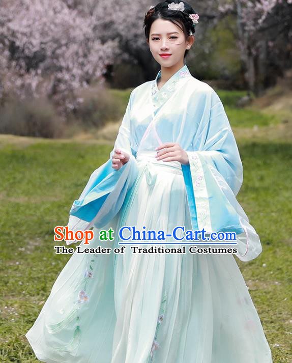 Asian China Tang Dynasty Princess Costume Complete Set, Traditional Ancient Chinese Young Lady Hanfu Embroidered Clothing for Women