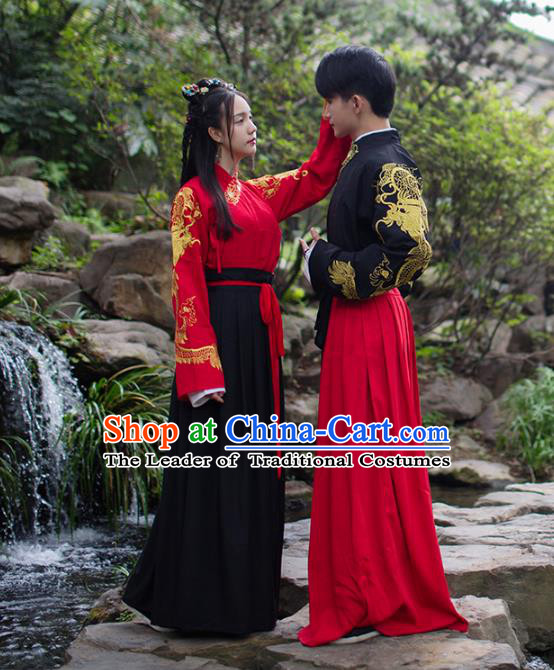 Asian China Ming Dynasty Costume Complete Set, Traditional Ancient Chinese Swordsman Hanfu Embroidered Clothing for Women for Men