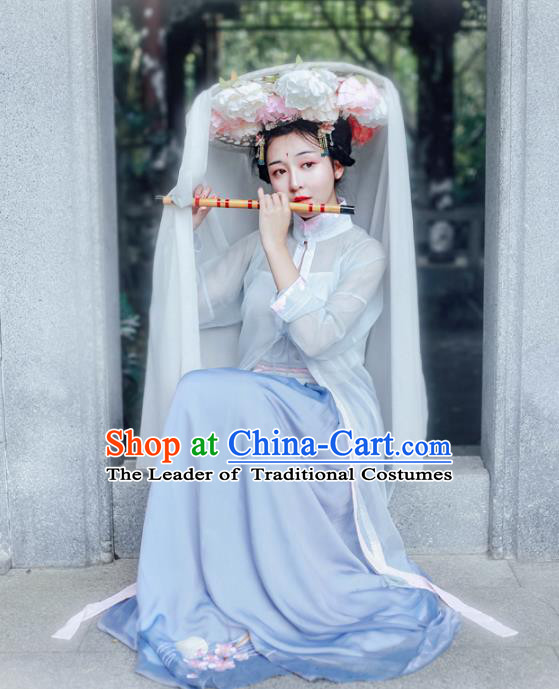 Asian China Ming Dynasty Princess Costume Blouse and Skirt, Traditional Ancient Chinese Palace Lady Hanfu Embroidered Clothing for Women