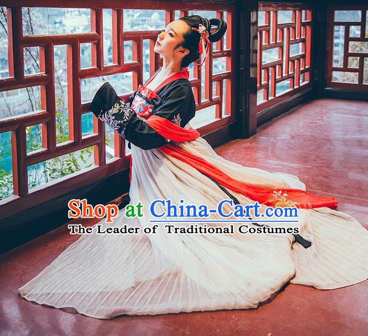 Asian China Tang Dynasty Imperial Princess Costume, Traditional Ancient Chinese Hanfu Embroidered Clothing for Women