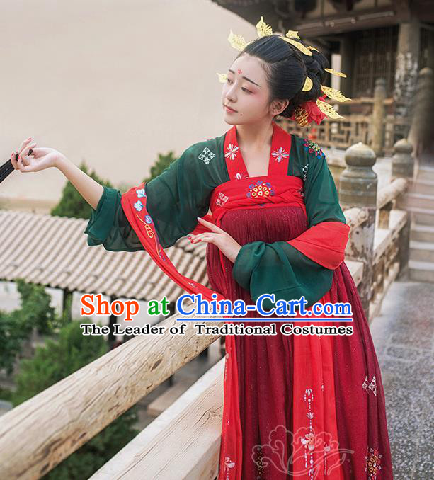 Asian China Tang Dynasty Imperial Consort Costume, Traditional Ancient Chinese Palace Lady Hanfu Clothing for Women