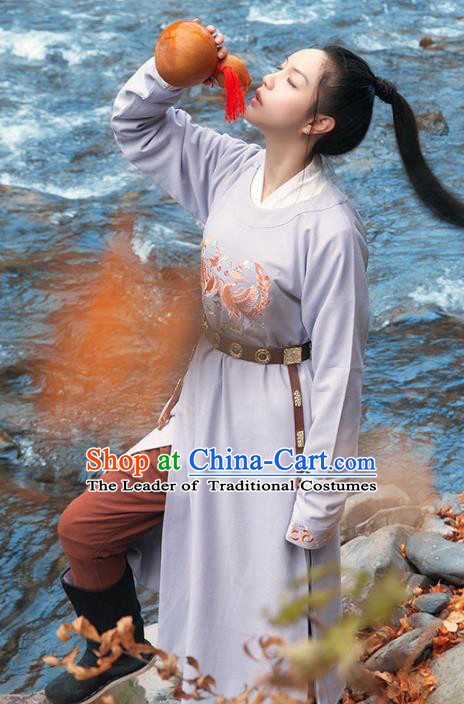 Asian China Tang Dynasty Swordsman Costume, Traditional Ancient Chinese Imperial Bodyguard Hanfu Embroidered Clothing for Women