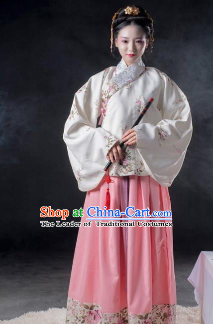 Asian China Ming Dynasty Imperial Consort Costume Complete Set, Traditional Ancient Chinese Imperial Princess Hanfu Embroidered Clothing for Women