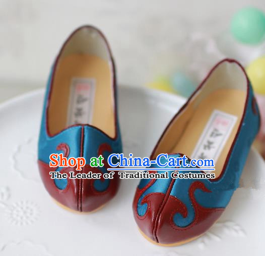 Traditional Korean National Embroidered Shoes, Asian Korean Hanbok Children Light Blue Shoes for Boys