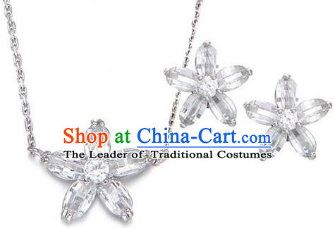 Traditional Korean Accessories Crystal Necklace and Earrings, Asian Korean Fashion Wedding Jewelry for Women