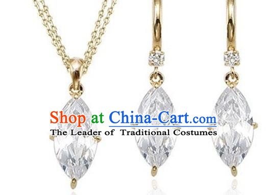 Traditional Korean Accessories Asian Korean Fashion Wedding Crystal Necklace and Earrings Complete Set for Women