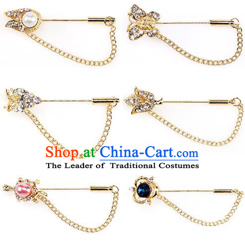 Traditional Korean Accessories Crystal Pearls Breastpin, Asian Korean Fashion Wedding Tassel Brooch for Women