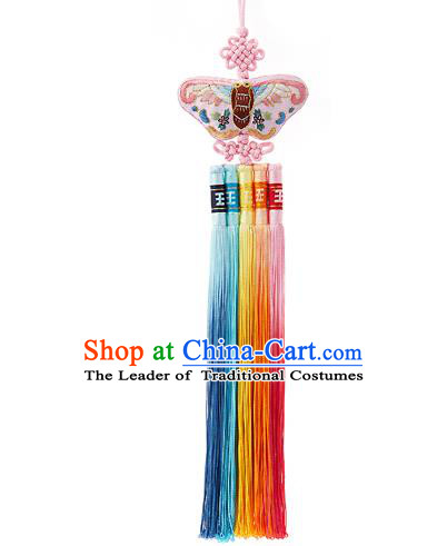 Traditional Korean Accessories Embroidered Butterfly Waist Pendant, Asian Korean Fashion Wedding Tassel Waist Decorations for Women