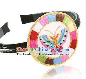 Traditional Korean Hair Accessories Embroidered Butterfly Hair Clasp, Asian Korean Fashion Wedding Headband for Kids