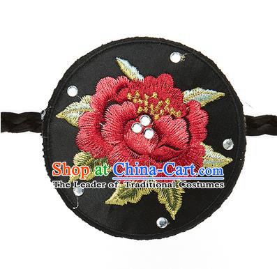 Traditional Korean Hair Accessories Embroidered Black Round Hair Clasp, Asian Korean Fashion Wedding Headband for Kids