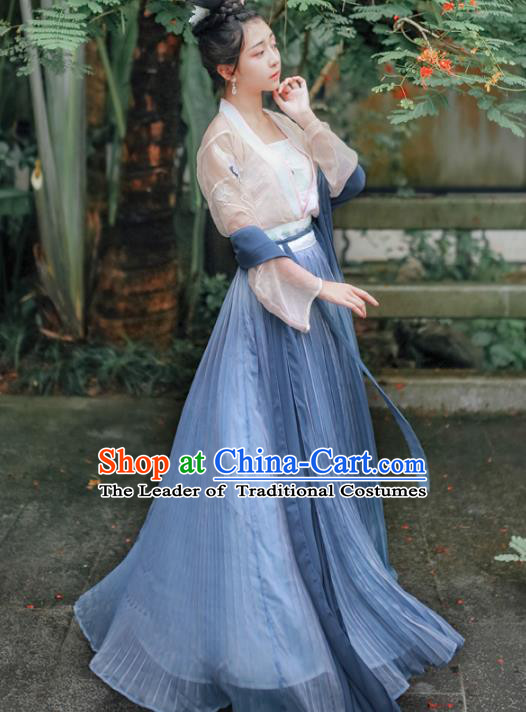 Asian China Tang Dynasty Palace Lady Costume Complete Set, Traditional Ancient Chinese Imperial Concubine Hanfu Embroidered Clothing for Women