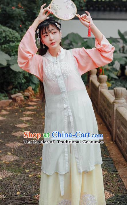 Asian China Ming Dynasty Palace Lady Costume Complete Set, Traditional Ancient Chinese Imperial Princess Hanfu Embroidered Clothing for Women