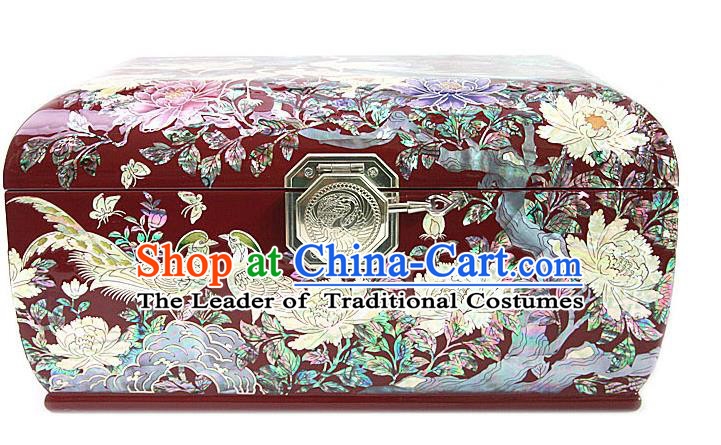 Traditional Korean Craft Handmade Red Shell Cosmetic Container, Asian Korean Wedding Jewellery Box for Women
