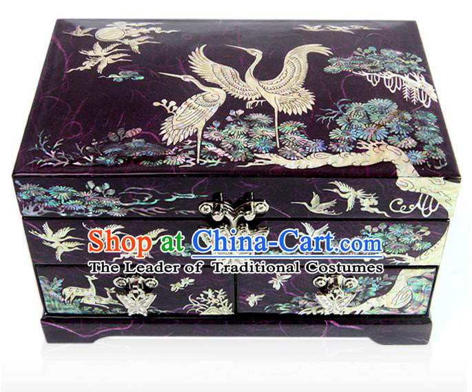 Traditional Korean Craft Handmade Purple Shell Cosmetic Container, Asian Korean Wedding Jewellery Box for Women