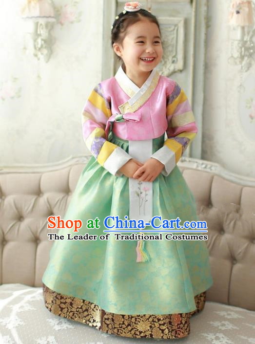 Traditional Korean Handmade Formal Occasions Embroidered Palace Princess Hanbok Green Dress Clothing for Girls