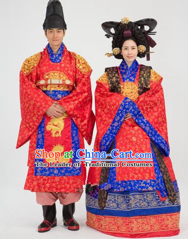 Traditional Korean Handmade Formal Occasions Embroidered Palace Wedding Couple Hanbok Complete Set