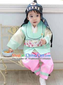 Traditional Korean Handmade Formal Occasions Embroidered Baby Prince Green Hanbok Clothing