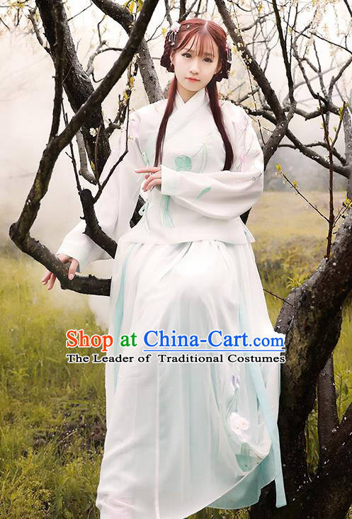 Asian China Ming Dynasty Palace Lady Embroidered Costume, Traditional Ancient Chinese Princess Hanfu Clothing for Women