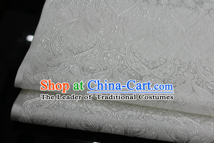 Chinese Traditional Royal Palace Pattern Mongolian Robe White Brocade Cheongsam Fabric, Chinese Ancient Costume Drapery Hanfu Tang Suit Material