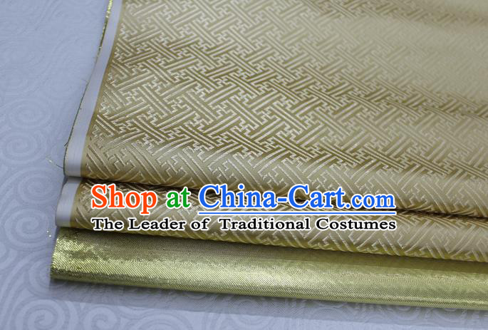 Chinese Traditional Royal Palace Pattern Mongolian Robe Light Golden Brocade Fabric, Chinese Ancient Costume Satin Hanfu Tang Suit Material