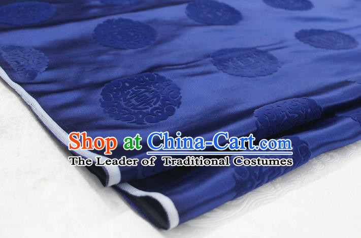 Chinese Traditional Royal Palace Longevity Pattern Deep Blue Brocade Mongolian Robe Fabric, Chinese Ancient Costume Satin Hanfu Tang Suit Material