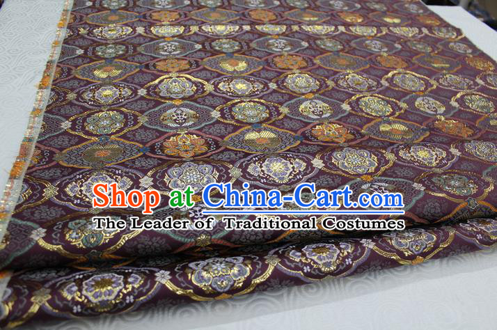 Chinese Traditional Royal Palace Pattern Purple Brocade Mongolian Robe Tibetan Robe Fabric, Chinese Ancient Costume Satin Hanfu Kimono Material