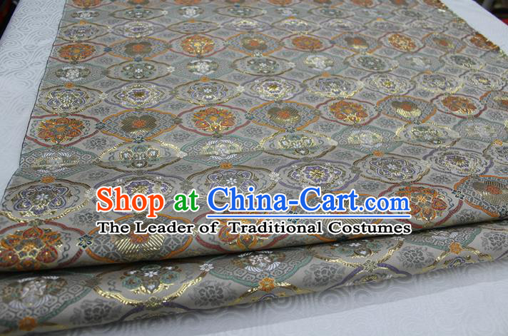 Chinese Traditional Royal Palace Pattern Raw White Brocade Mongolian Robe Tibetan Robe Fabric, Chinese Ancient Costume Satin Hanfu Kimono Material